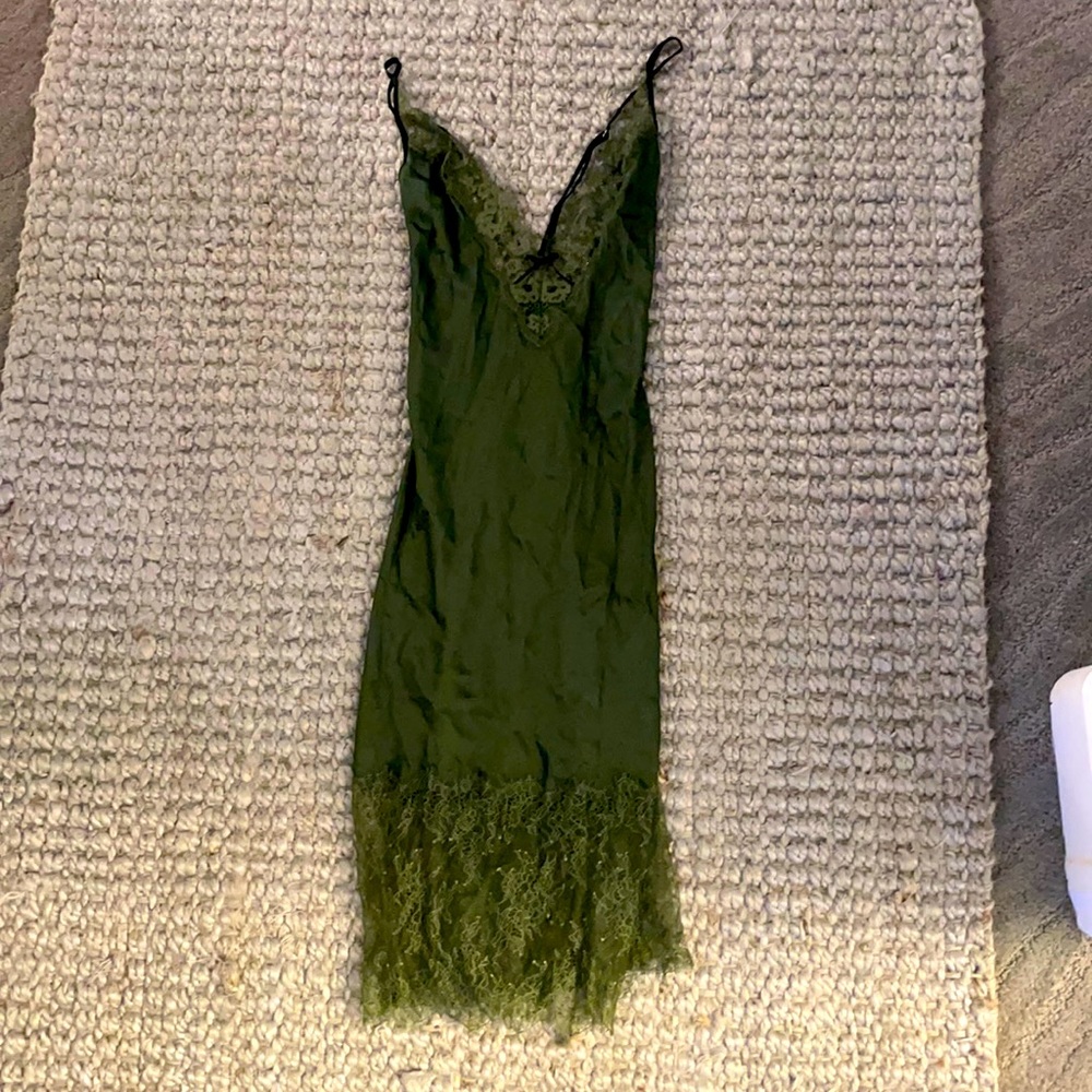 NWT Victoria’s Secret Olive Green Silk & Lace Nighty - Size Small